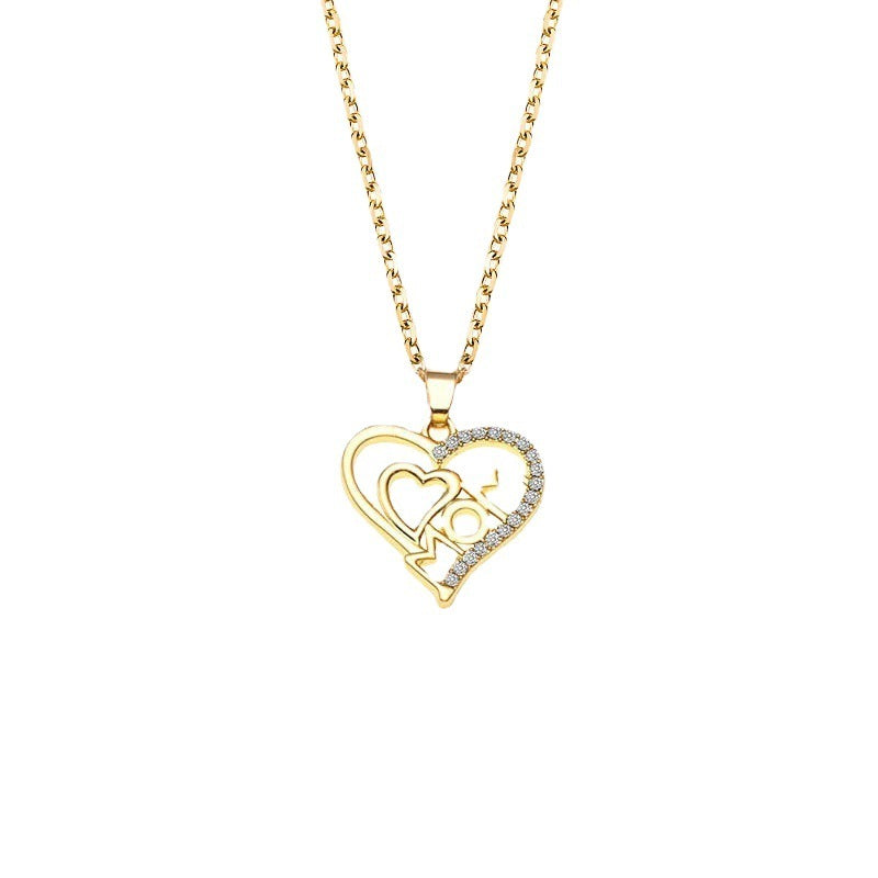 Mother's Day Mom Heart Shape With Diamond Necklace