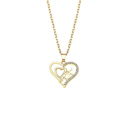 Mother's Day Mom Heart Shape With Diamond Necklace