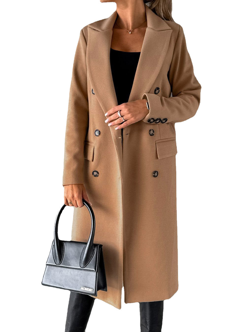 Long Sleeve Lapel Coat Winter Solid Double Breasted Slim Long Jacket Womens Clothing