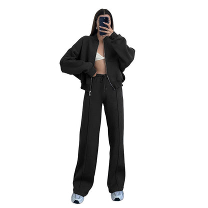 Dropped shoulder Zipper Cardigan Sweater Fashion Casual Set
