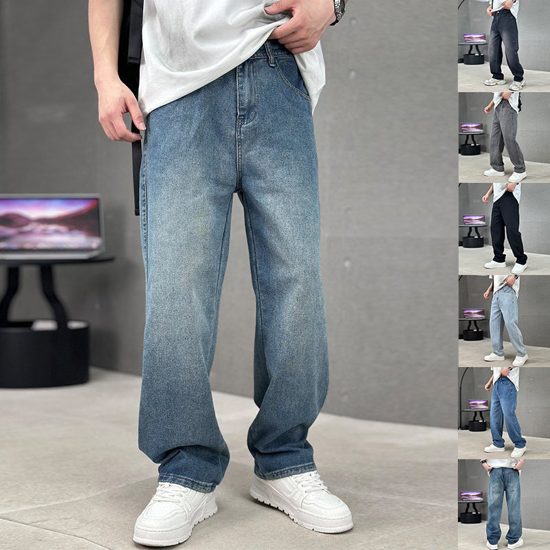 Men's Wide-leg Straight Jeans Trousers Casual Long Pants