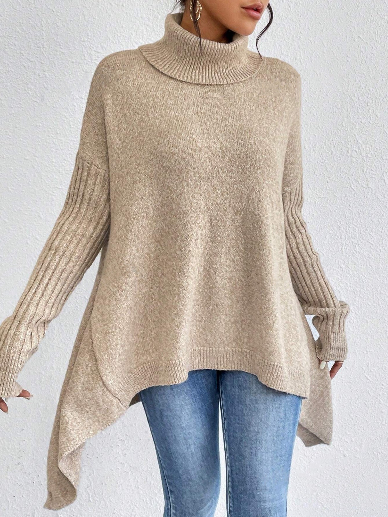 Women's Winter Loose Long Sleeve Knitted Turtleneck Sweater