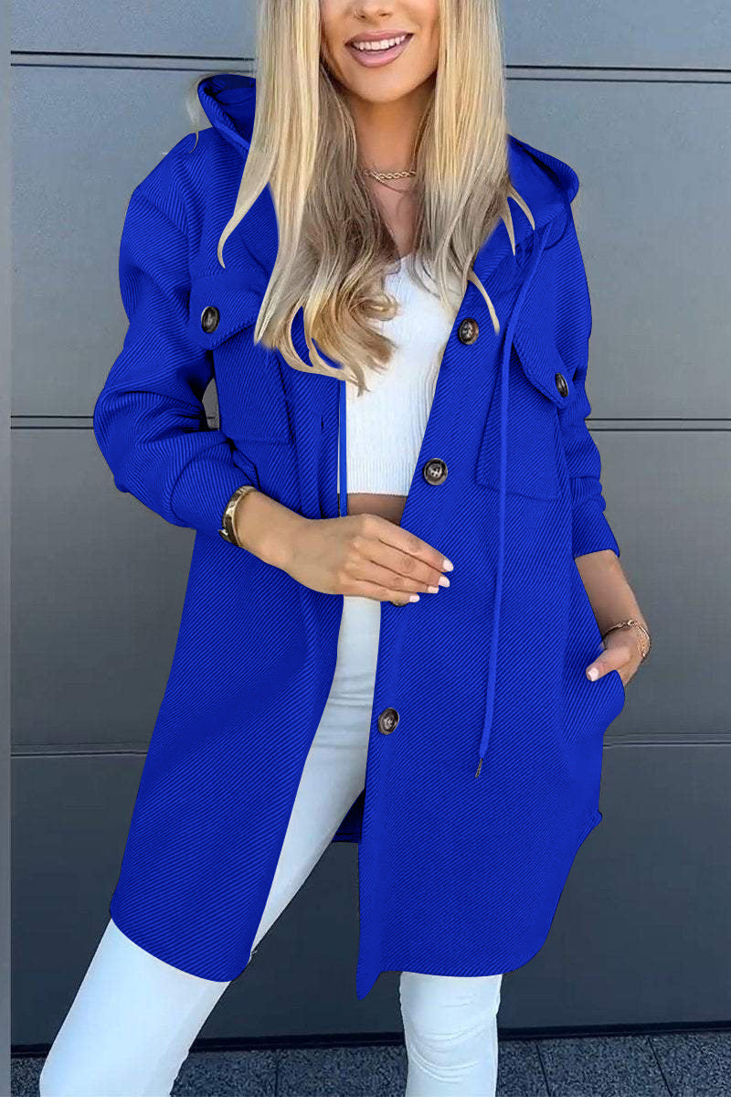 Winter Hooded Long Sleeve Twill Jacket with pockets women