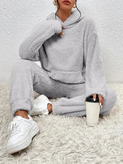 Cozy Two-piece Teddy Winter Set With hood For Women