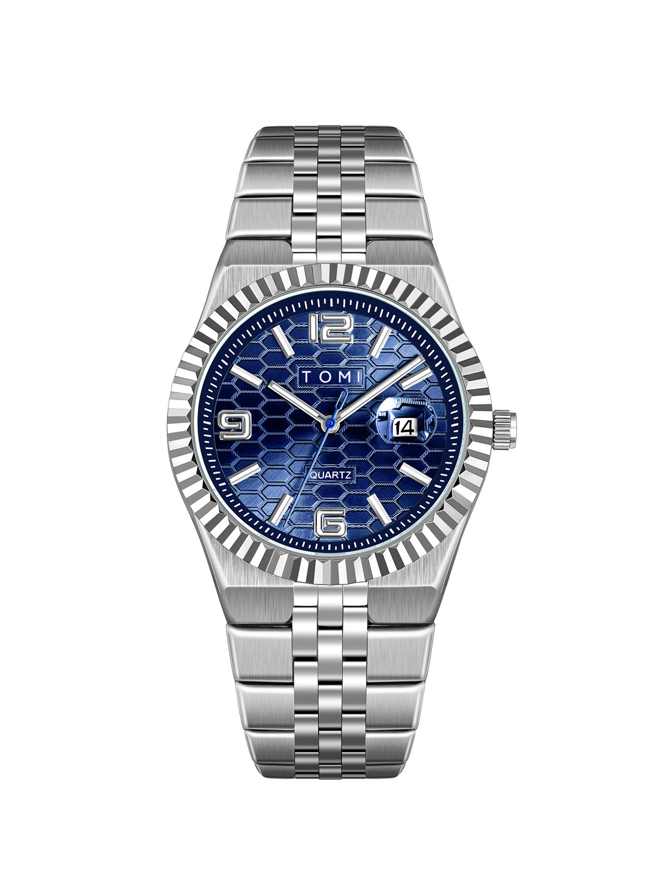 Heritage Minimalist Silver Quartz Watch with textured dial on white background