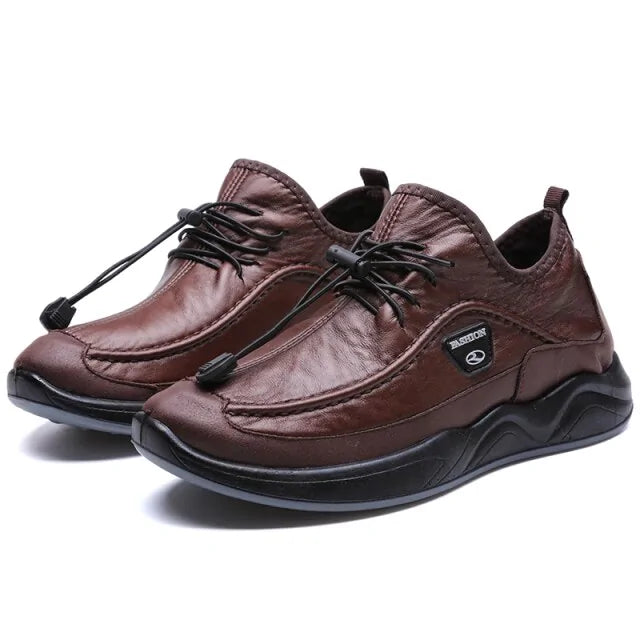 Black Lace-Up Breathable Leather Shoes for men Comfortable casual footwear