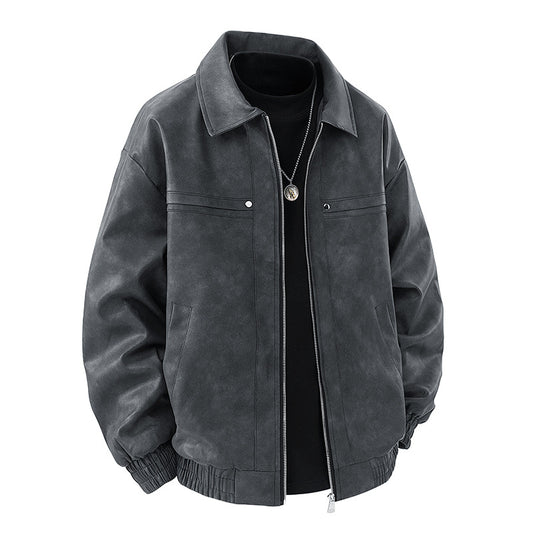 Gray jacket with a collar on a white background