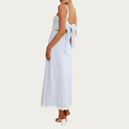Powder Blue Linen Dress with Zic-Zac Lace