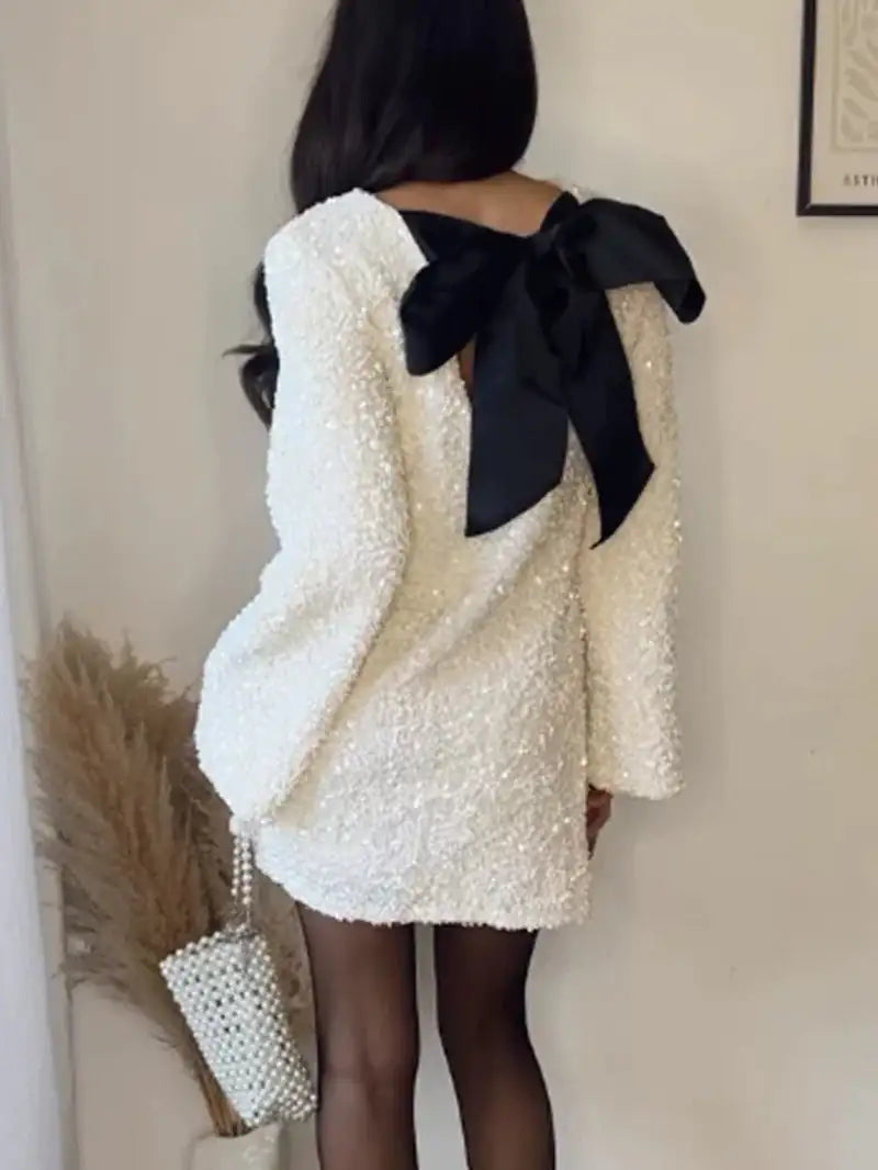 Christmas Long Sleeve Shiny Mini Dress For women