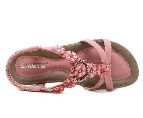 Season Prestige Bohemian Summer Sandals | Rhinestone Flat Shoes