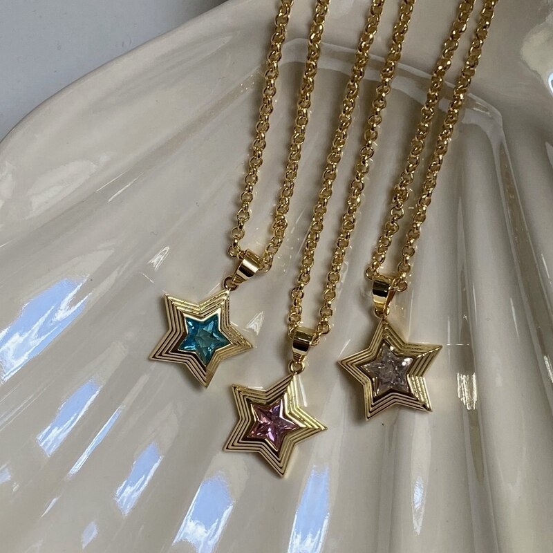 Star Rhinestone Chain Necklace Season Prestige