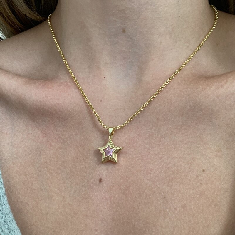 Star Rhinestone Chain Necklace Season Prestige