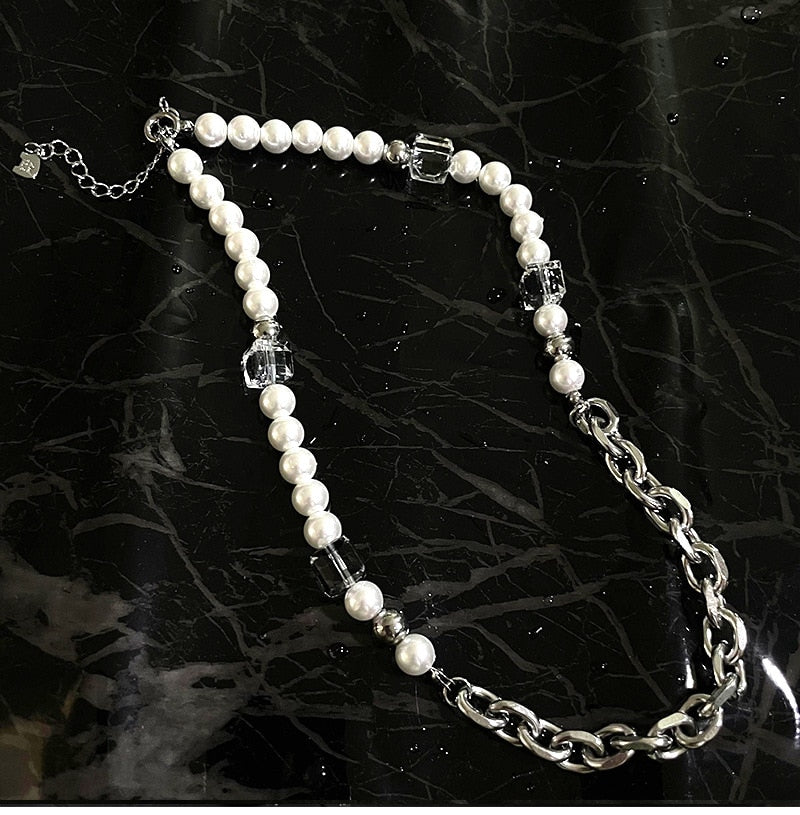 Industrial Pearl & Chain Necklace Season Prestige