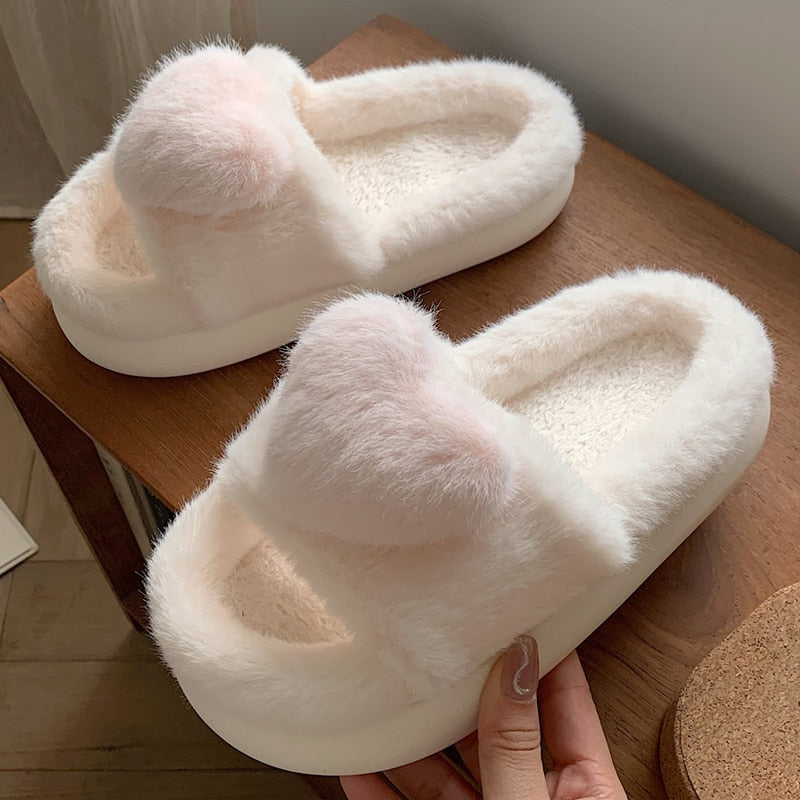 Heart Love Fluffy Fur Slippers Season Prestige