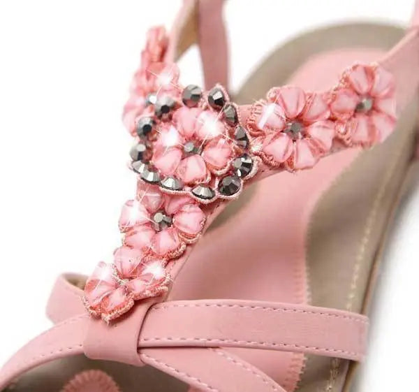 Season Prestige Bohemian Summer Sandals | Rhinestone Flat Shoes