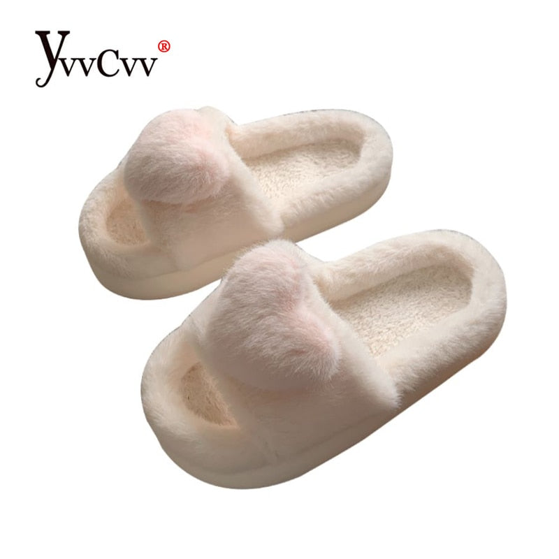 Heart Love Fluffy Fur Slippers Season Prestige