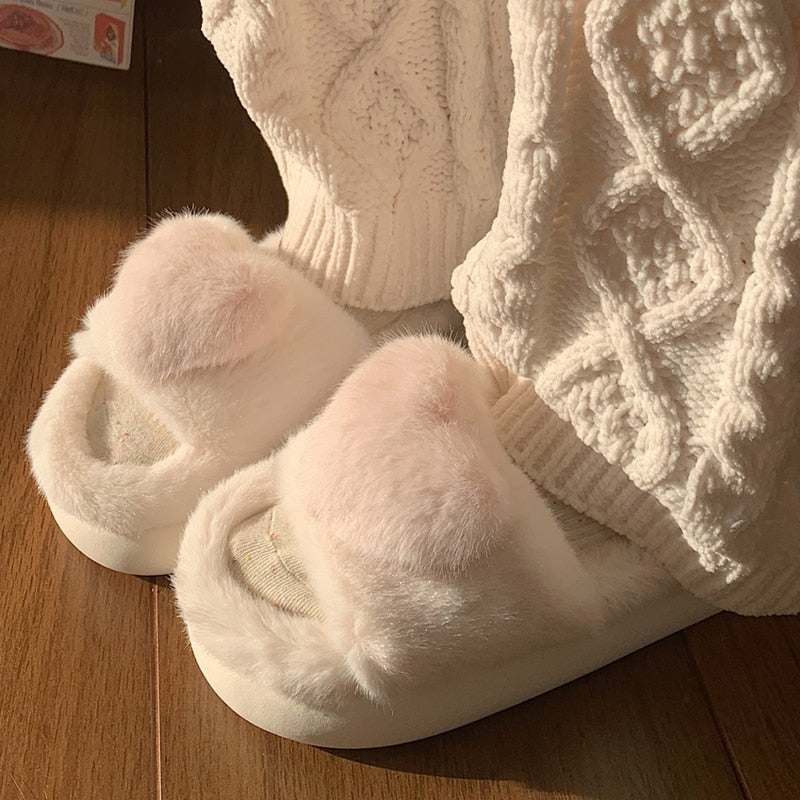 Heart Love Fluffy Fur Slippers Season Prestige