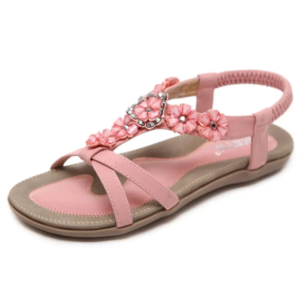 Season Prestige Bohemian Summer Sandals | Rhinestone Flat Shoes