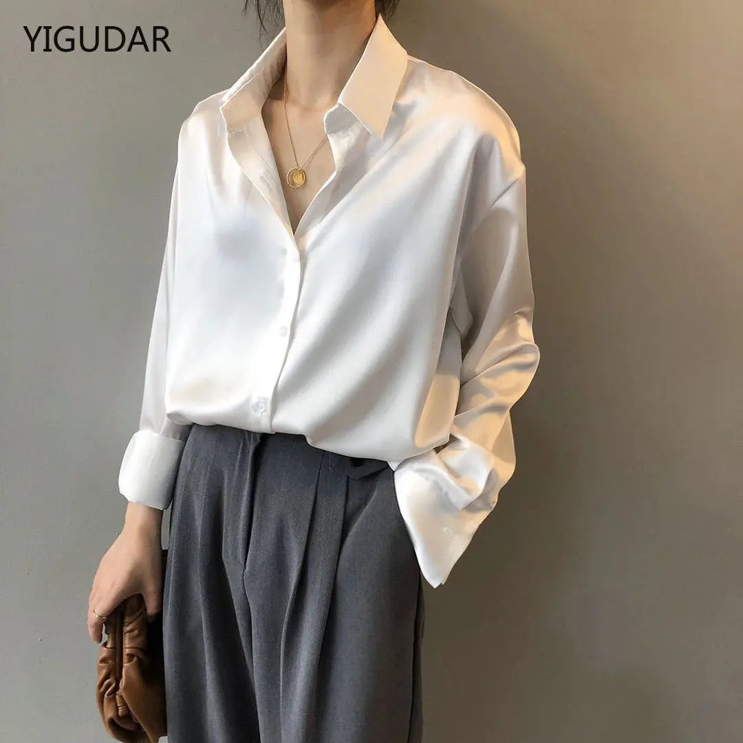 Autumn Silk Shirt Vintage Blouse Women White Lady Long Sleeves Female Loose Shirts women-clothing tops women 2021 women shirts - Season Prestige