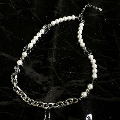 Industrial Pearl & Chain Necklace Season Prestige