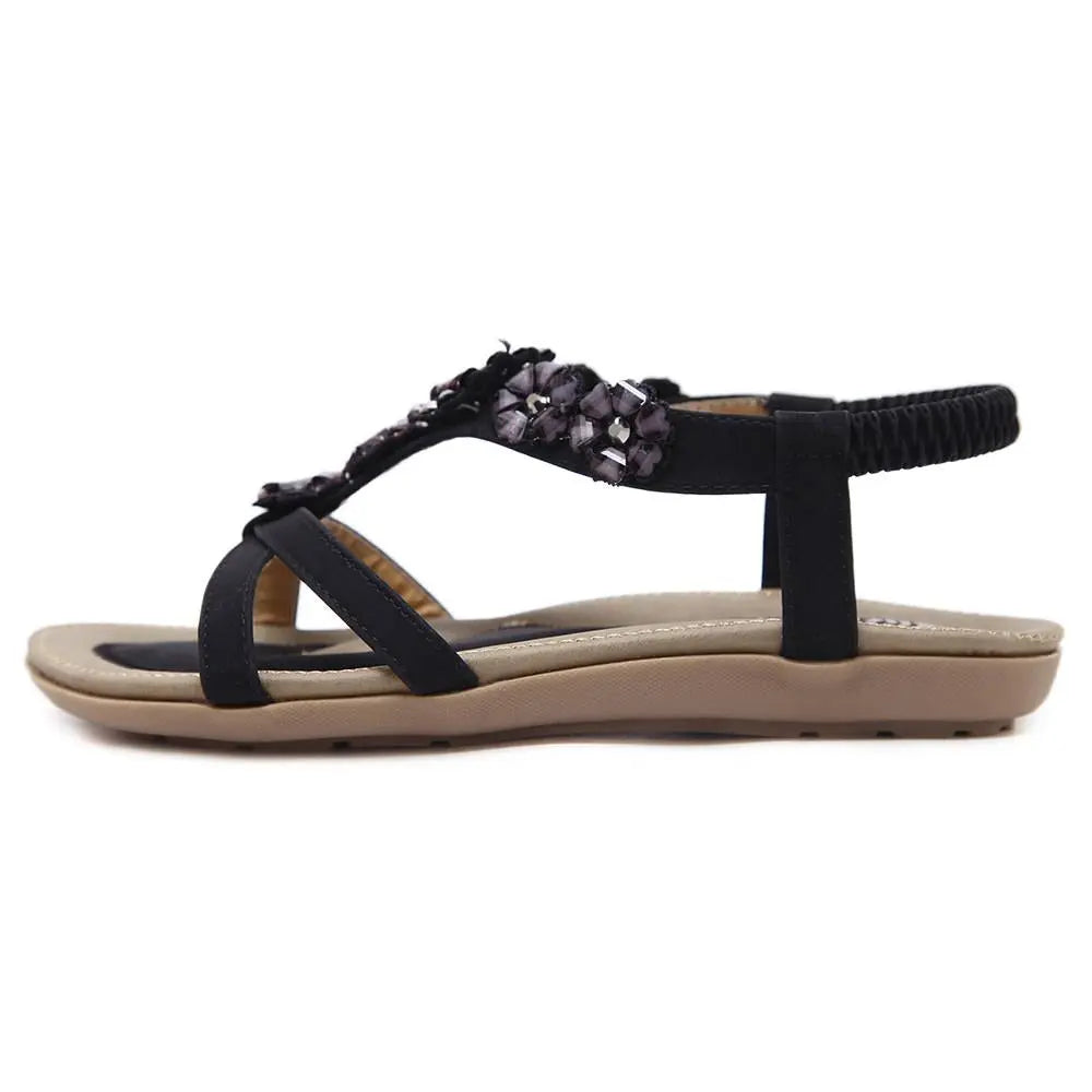 Season Prestige Bohemian Summer Sandals | Rhinestone Flat Shoes